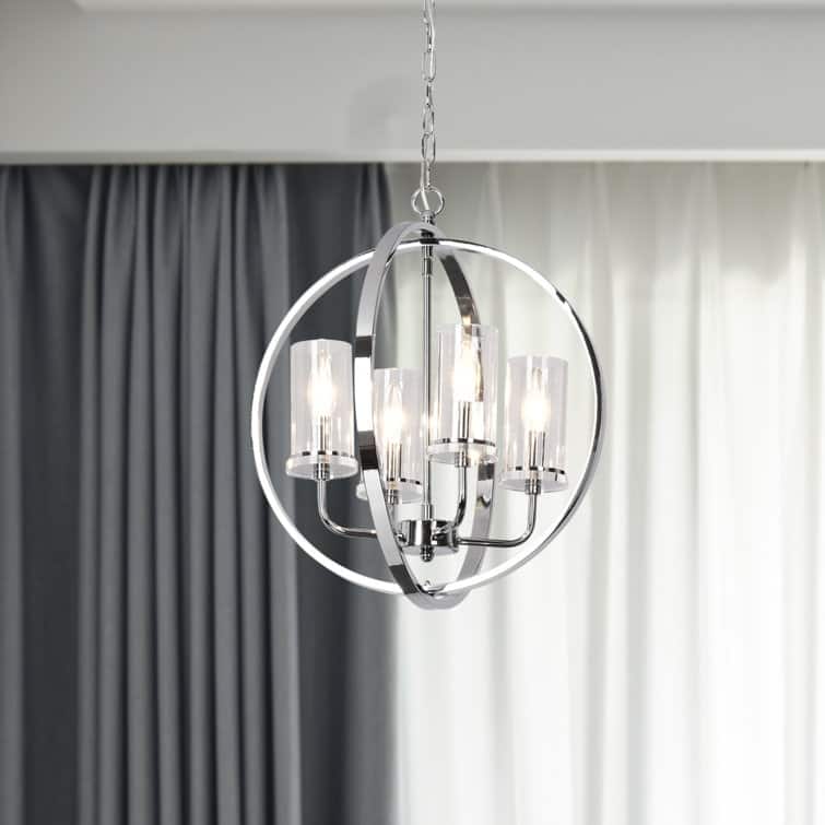 Maxax 4 - Light Shaded Globe Chandelier with Wrought Iron Accents