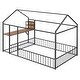 preview thumbnail 4 of 17, Black Full Size Metal Bed with Desk, House Bed Frame with Shelves and USB Ports