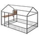 preview thumbnail 23 of 36, Full Size Metal Bed with Desk, House Bed Frame with Shelves and USB Ports