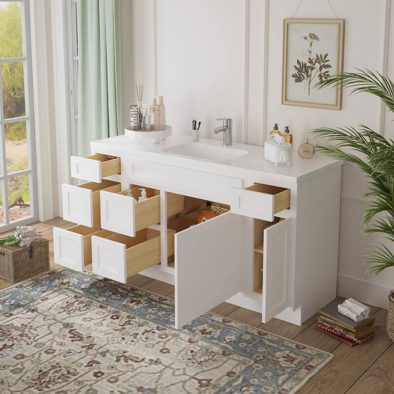 Vanity Art 60" Oak Freestanding Bathroom Vanity Cabinet without Top