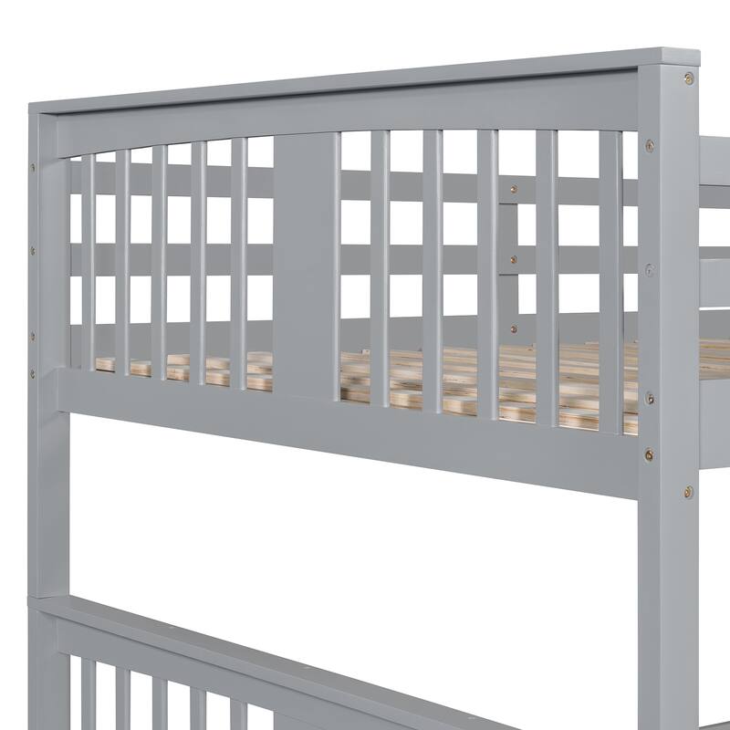 Full over Full Bunk Bed with Twin Trundle, Ladder & Slats - Gray/White/Espresso, Converts to 2 Beds