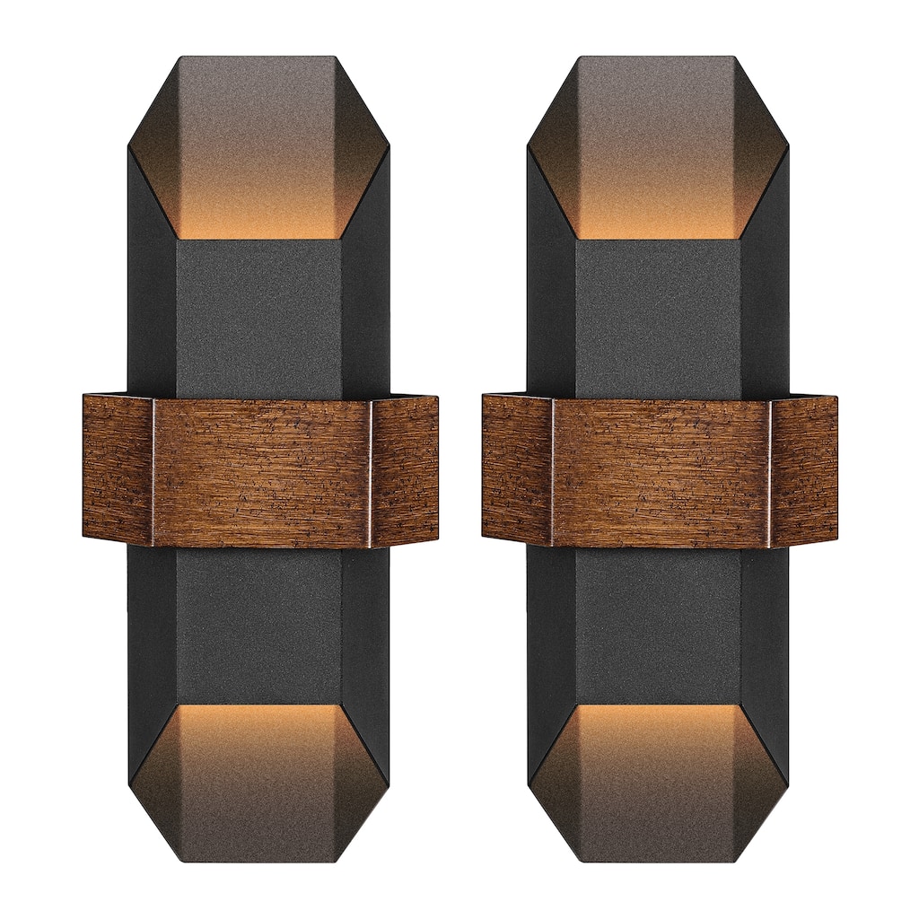2-Light Matte Black Iron LED Outdoor Wall Light(2 Pack)