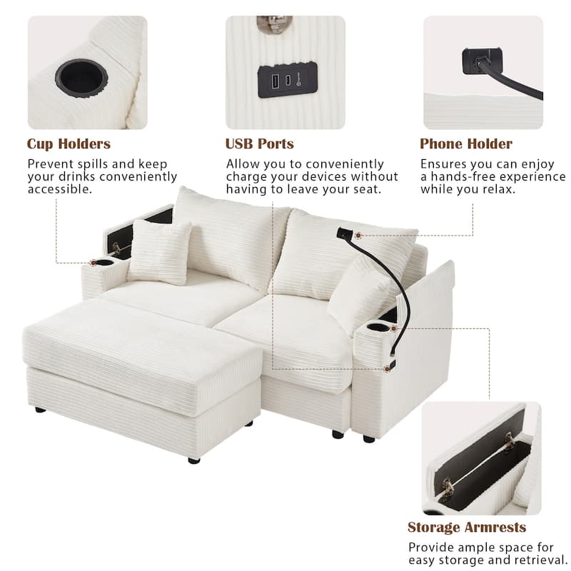 Modern Upholstered Sofa with A Movable Ottoman