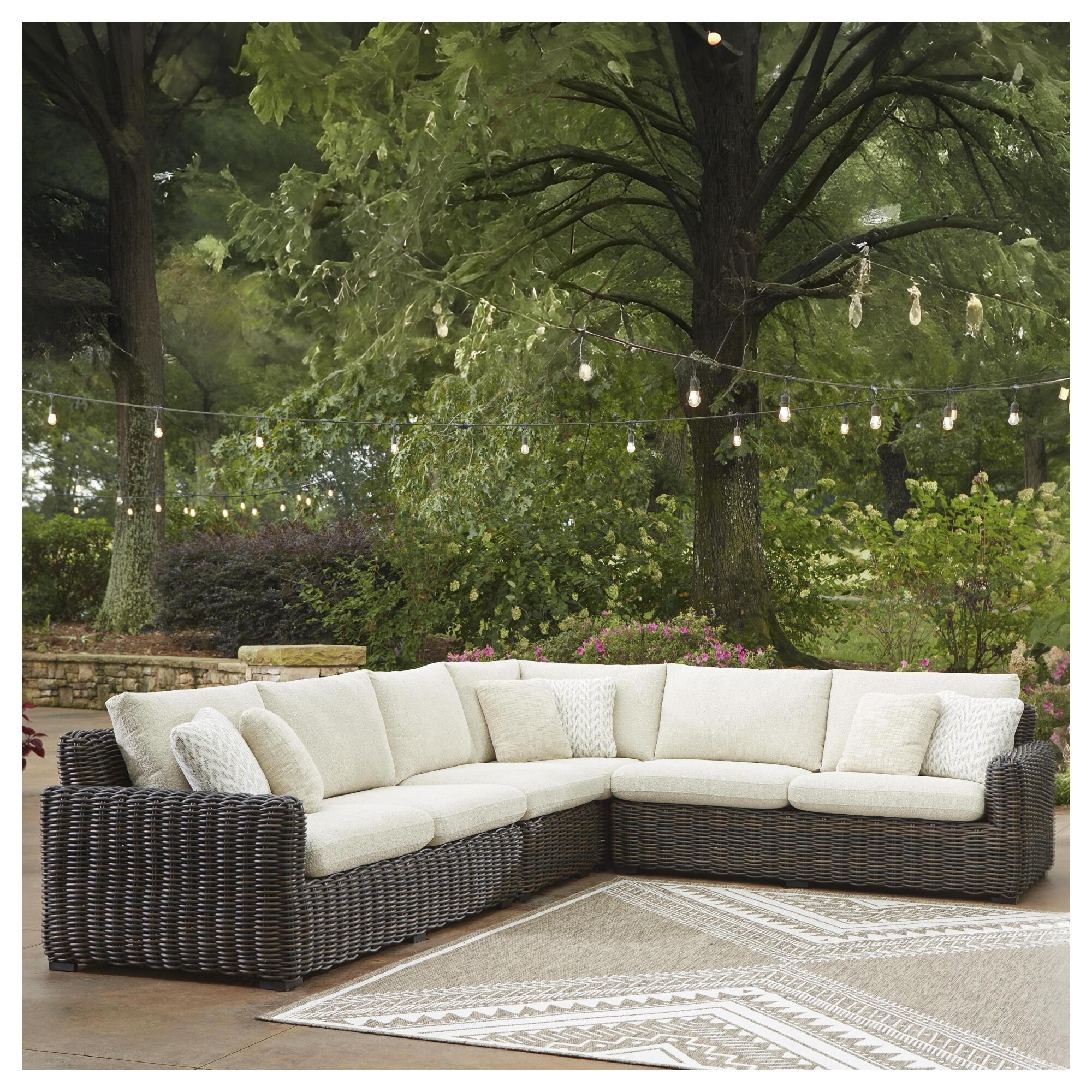 Signature Design by Ashley Kimora Brown/Beige 4-Piece Outdoor Sectional - 141" W x 109" D x 31" H