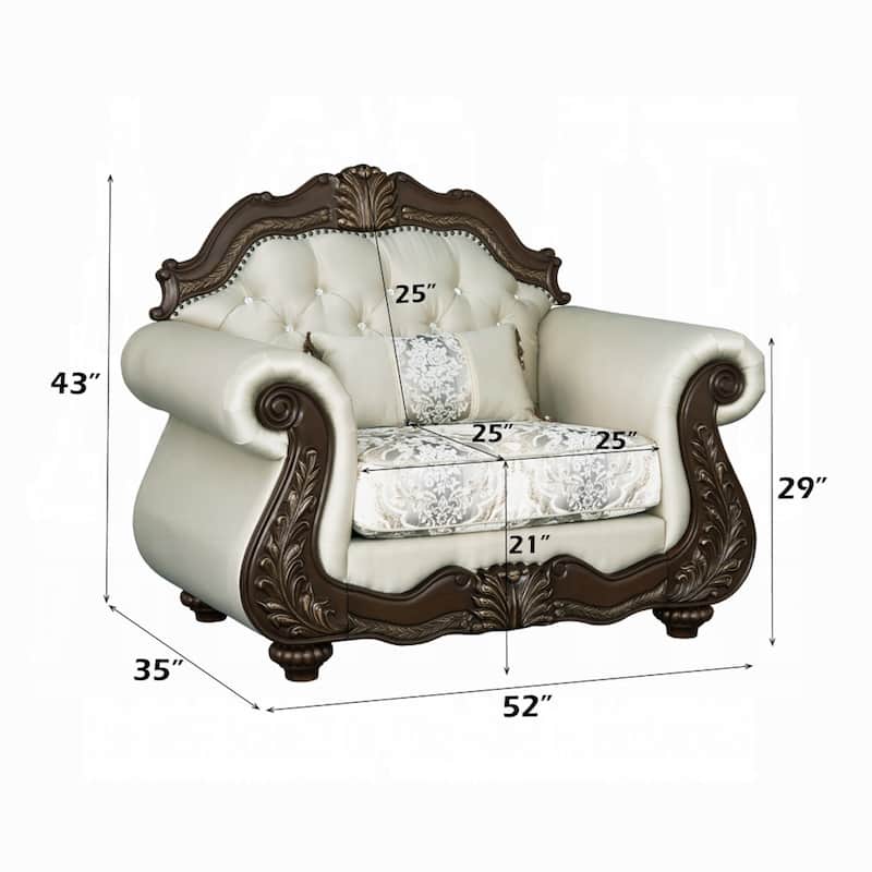 Reese Accent Chair, Floral Classic Cherry Brown Wood, Beige 1 Pillow