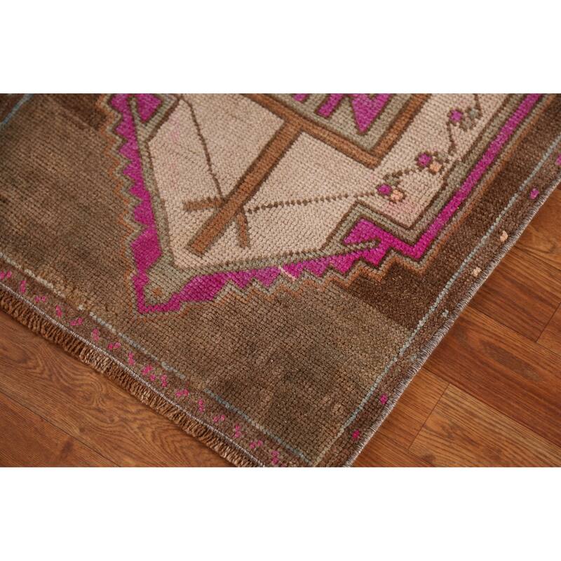 Hand Knotted Oriental 100% Wool Carpet Transitional Medallion Brown Anatolian Area Rug - 2' 11'' X 1' 10''