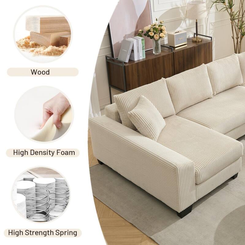 U Shaped Sofa Convertible Pull Out Sleeper Sofa Bed, 2 in 1 Recliner Sectional Couch, Corduroy Upholstery Daybed with Pillow
