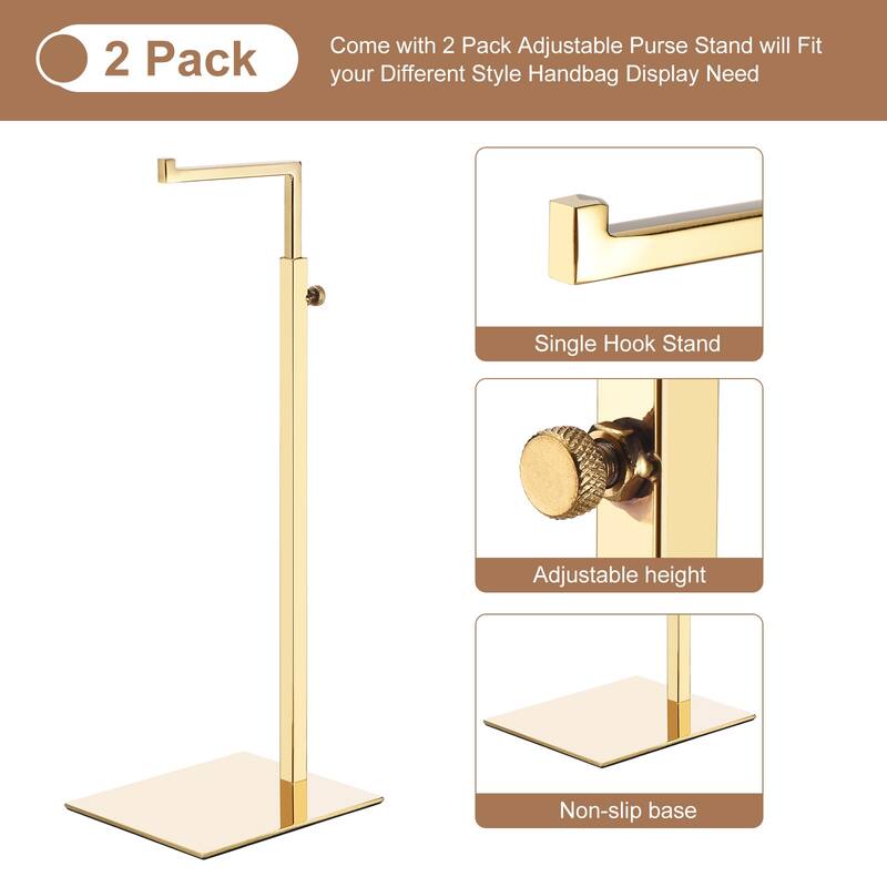 Purse Display Stand 2 Pack Adjustable Handbag Rack Tabletop Holder - Gold