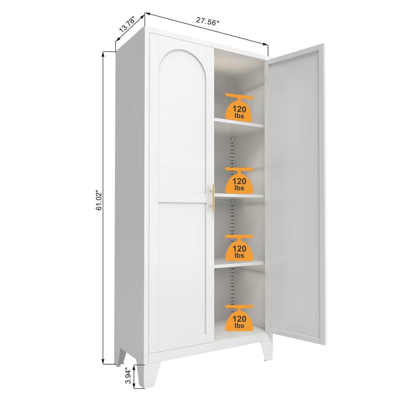 61'' Metal Storage Cabinet with Shapely Doors, Adjustable Shelves, Tall Steel Organizer for Bedroom, Living Room or Office