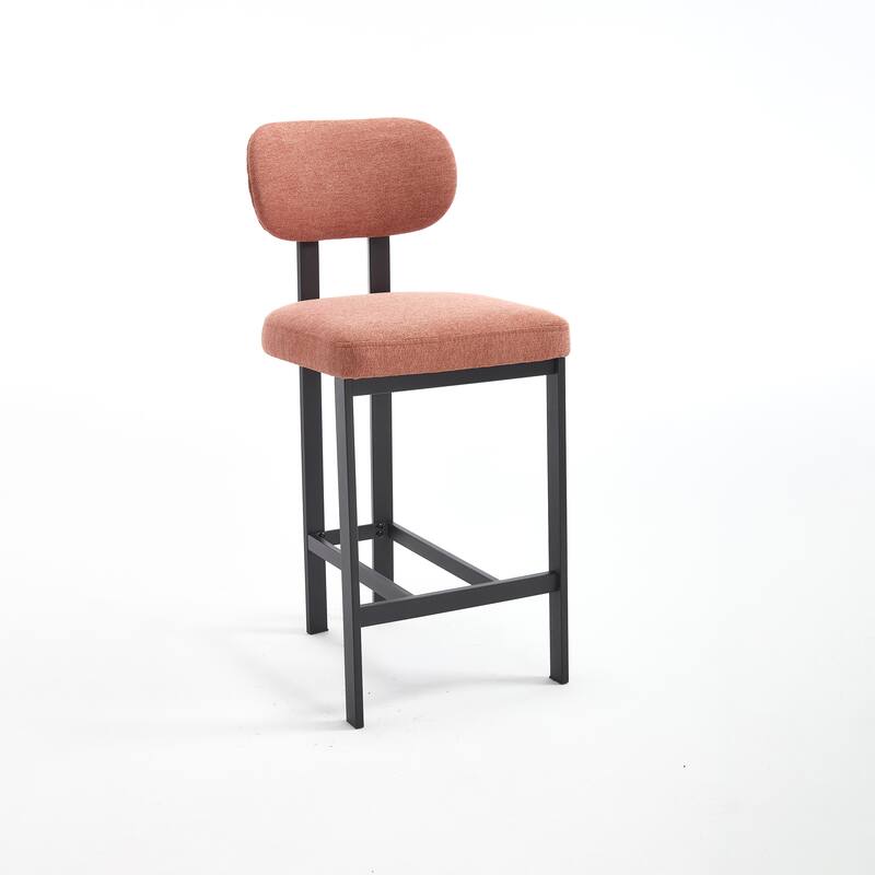 Bar Stools Set of 2, 26 inch Upholstered Fabric Counter Height Barstools, Kitchen Island Chairs with Black Metal Legs