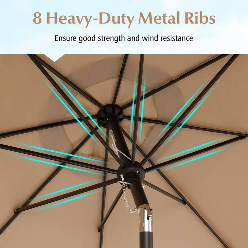 Large 9x8 Feet Polyester Fabric Outdoor Patio Umbrella with Wind Vent and Push Button Tilt Crank Handle