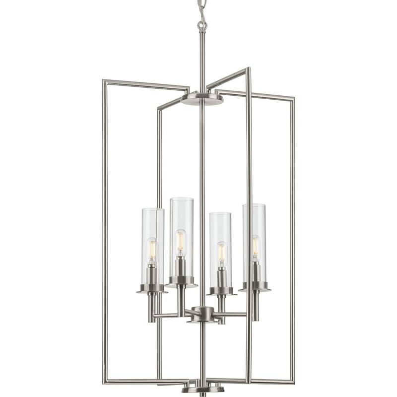 Kellwyn Collection 4-Light Brushed Nickel Clear Glass Transitional Foyer Pendant Light - 18 in x 18 in x 31.75 in - 18 in x 18 in x 31.75 in