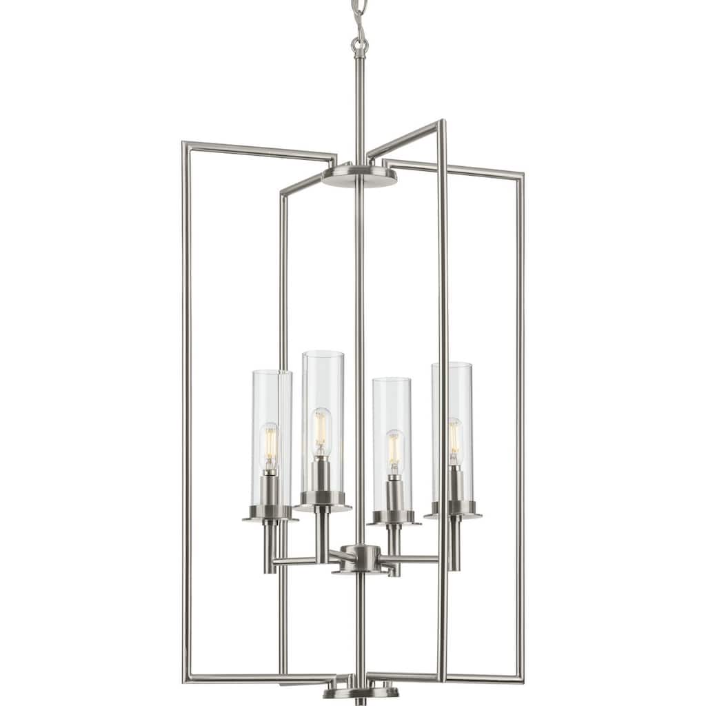 Kellwyn Collection 4-Light Brushed Nickel Clear Glass Transitional Foyer Pendant Light - 18 in x 18 in x 31.75 in
