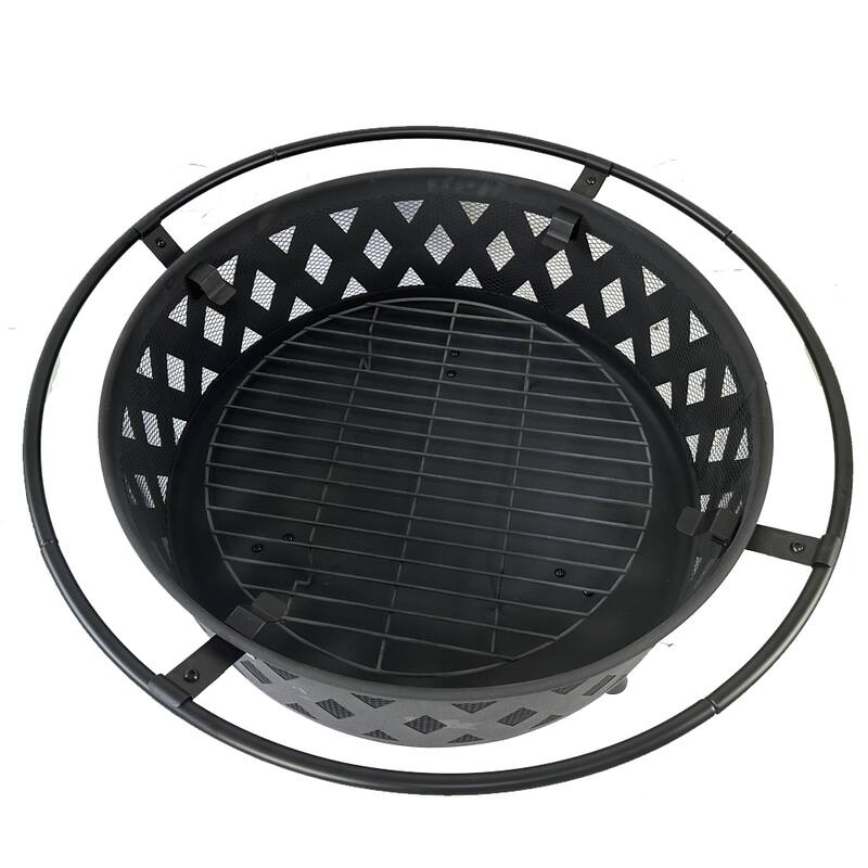 Wood Burning Outdoor Fire Pit Set 5 Piece Heavy Duty Powder Coated Steel with Spark Screen Log Grate Poker - N/A