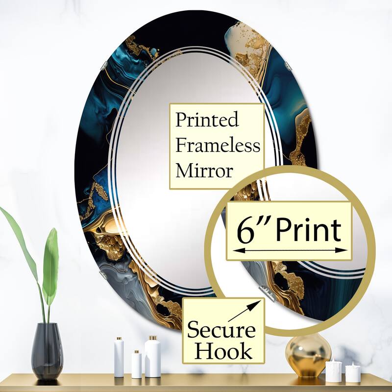 Designart 'Abstract Geode Marble Blue IV' Printed Abstract Marble Wall Mirror