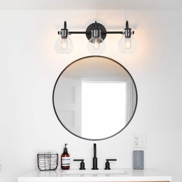 Olia Modern 3-Light Black Bathroom Vanity Lights Globe Glass Wall Sconces