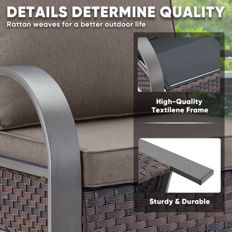 6 Pieces Fire Pit Table with Sofa Chair Ottoman Set - Grey cushion - Brown