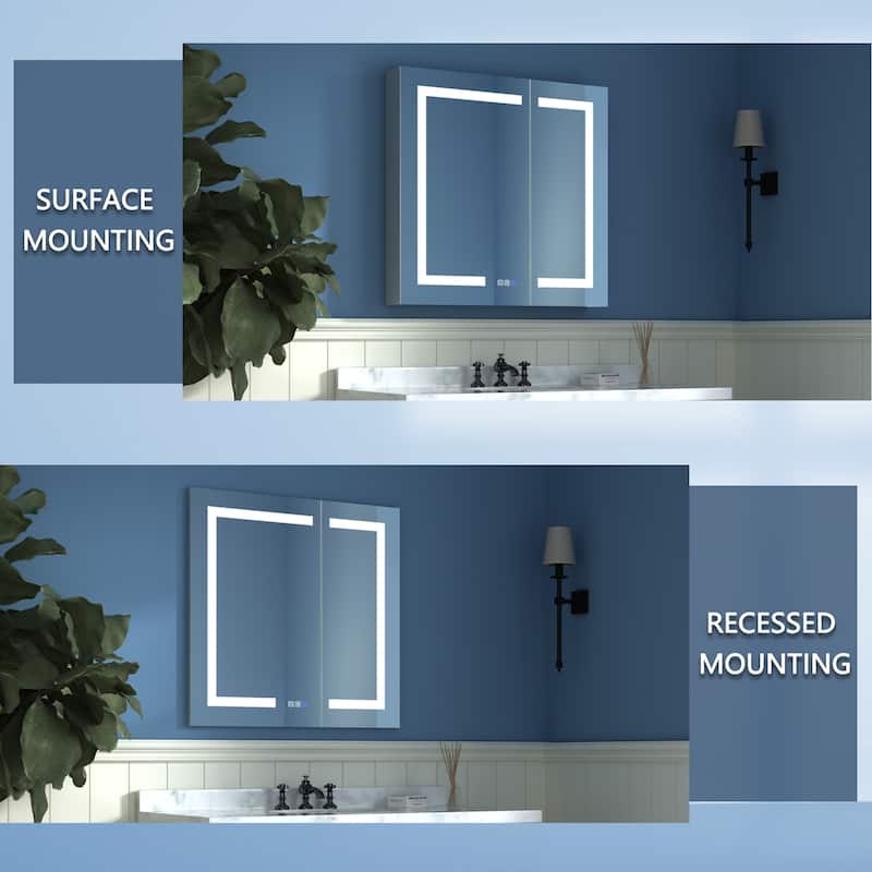 ExBrite LED Lighted Bathroom Medicine Cabinet with Mirror,Recessed or Surface Mount, Defog