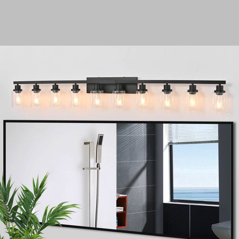 10-Light 65.4" Matte Black Bathroom Vanity - Bedroom, Living Room