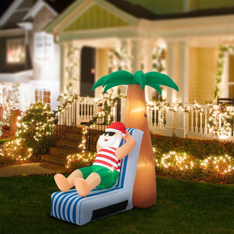 Glitzhome 6FT Lighted Inflatable Santa under Coconut Tree Decor