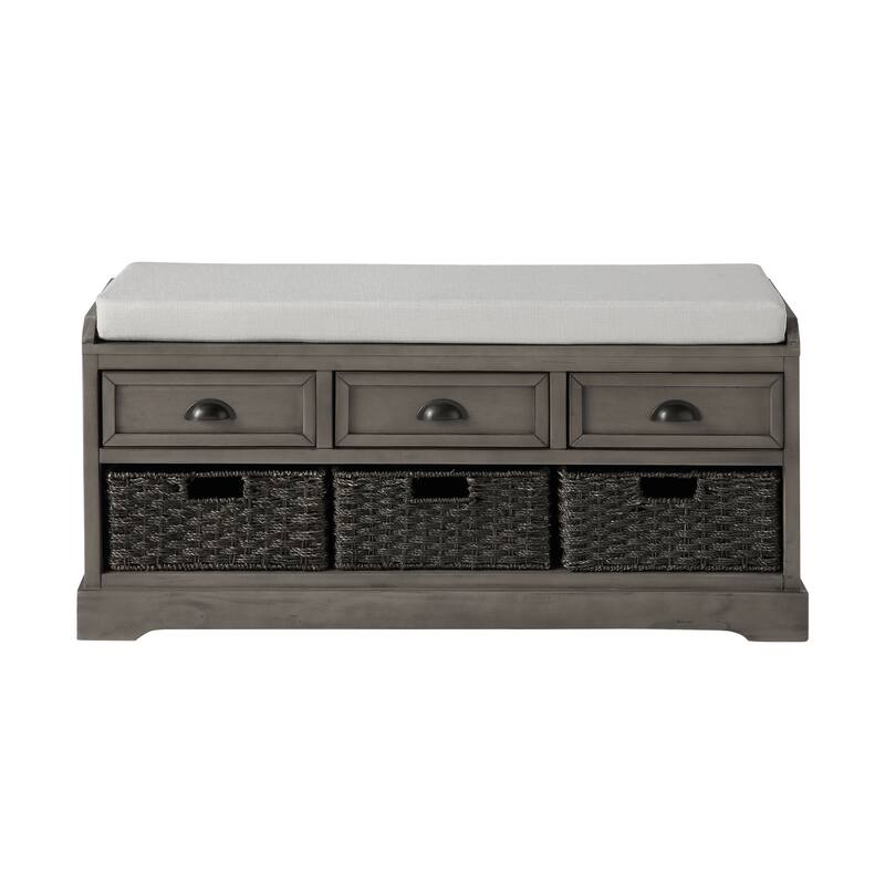 Homes Collection Wood Storage Bench with 3 Drawers and 3 Baskets