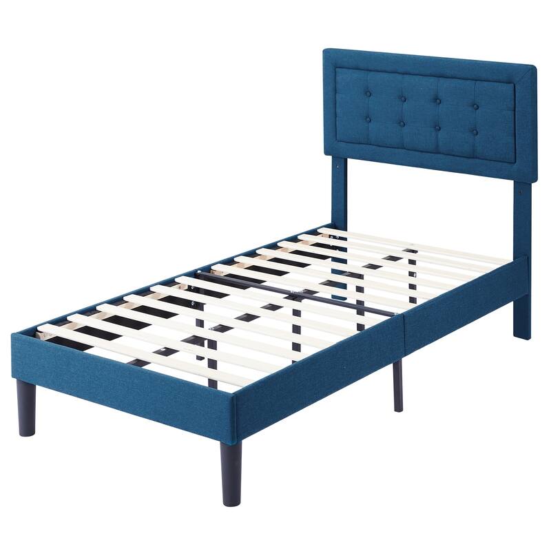 VECELO Bed Frame with Adjustable Headboard Upholstered Button Tufted Platform Bedframe with Wood Slats Support