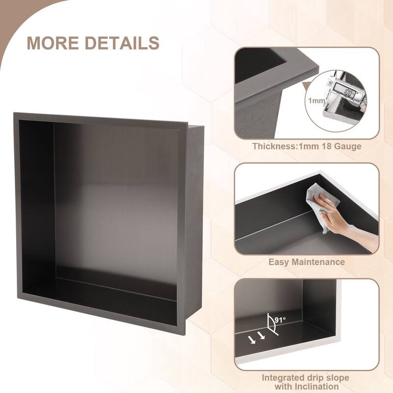14'' x 14' Bath Shower Niche Stainless Steel Bathroom Storage