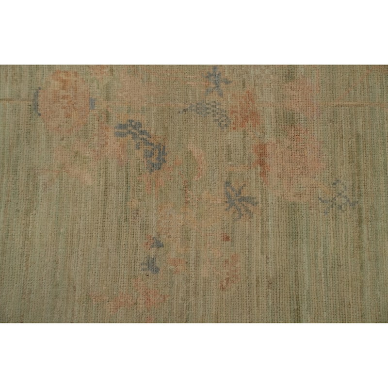 Hand Knotted Oriental 100% Wool Carpet Traditional Floral Green Ziegler Runner Rug - 10' 1'' X 3' 1''