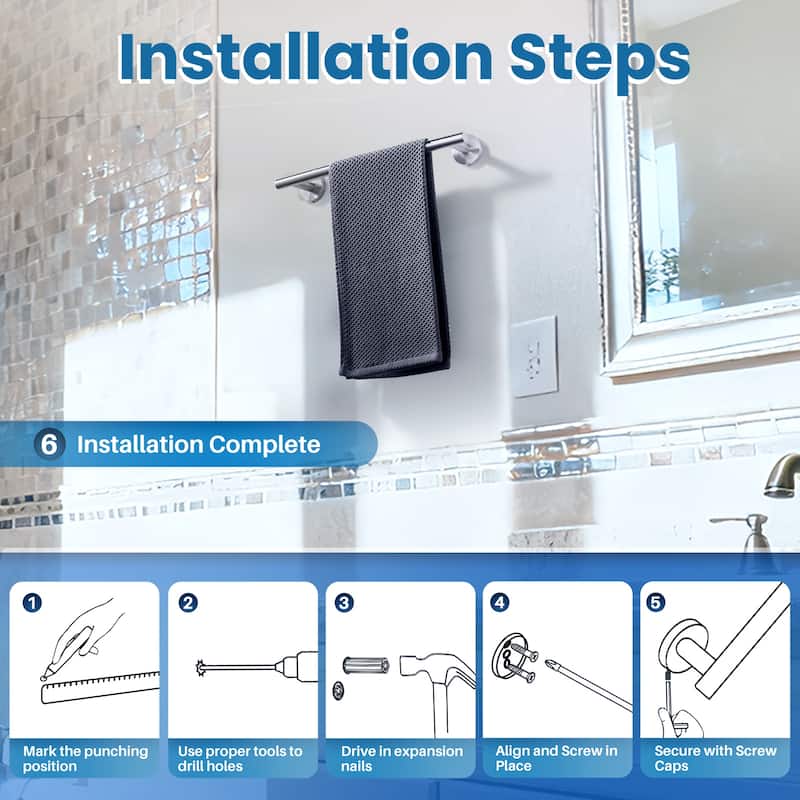 WOWOW Mutiple Length Wall Mounted Stainless Steel Towel Bar