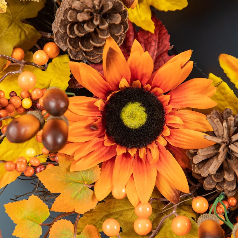Glitzhome 3ft Fall Sunflower Leaf Potted Tree Thanksgiving Porch Decor