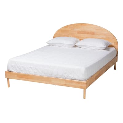 Platform Bed Wood Frame Mediterranean Style Modern Bed Frame Brown Finish