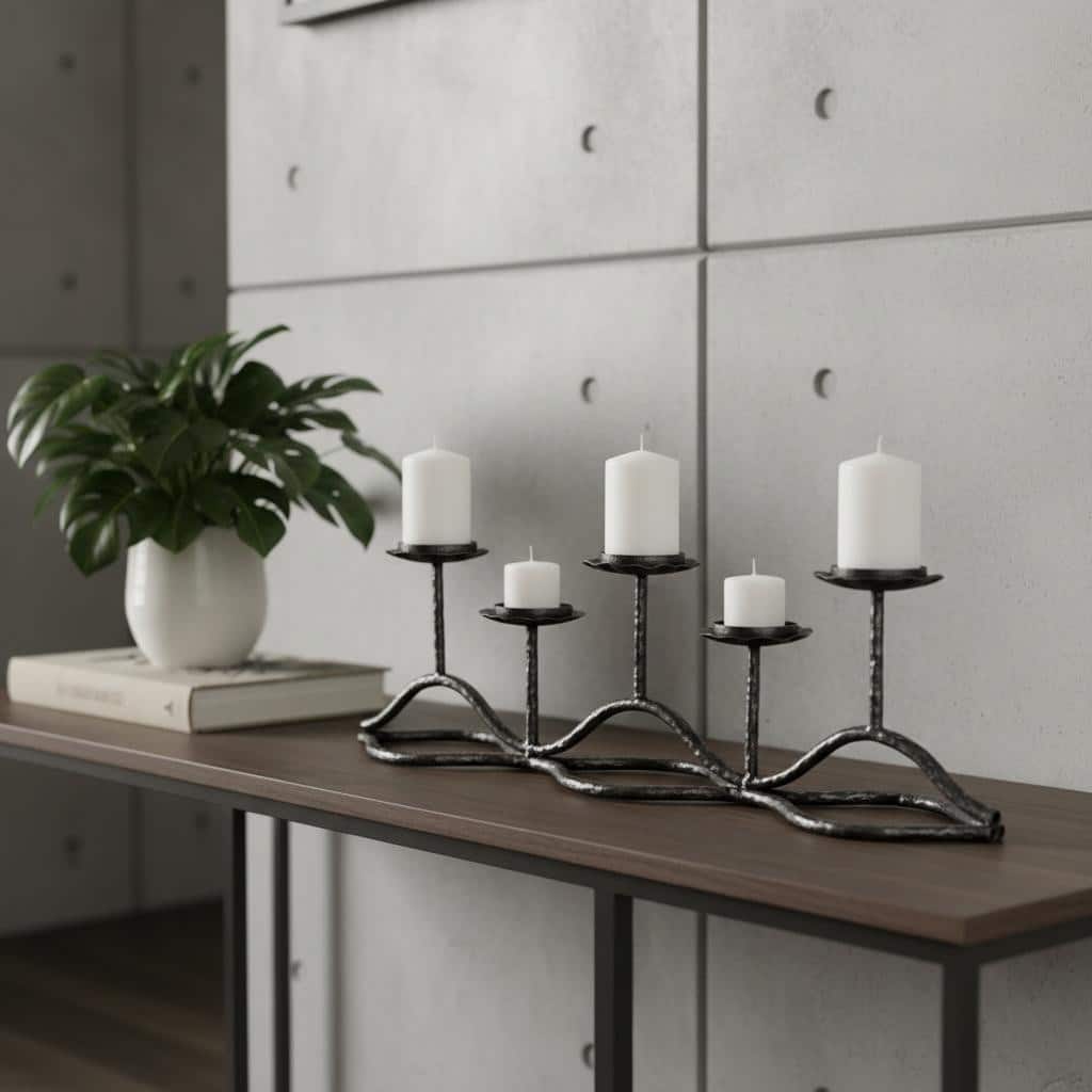 7" Black Distressed Geometric Metal Tabletop Tealight Candle Holder