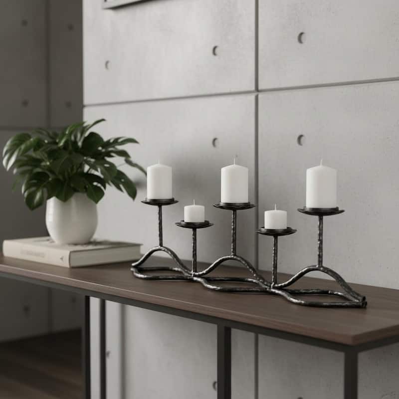 7" Black Distressed Geometric Metal Tabletop Tealight Candle Holder - Black