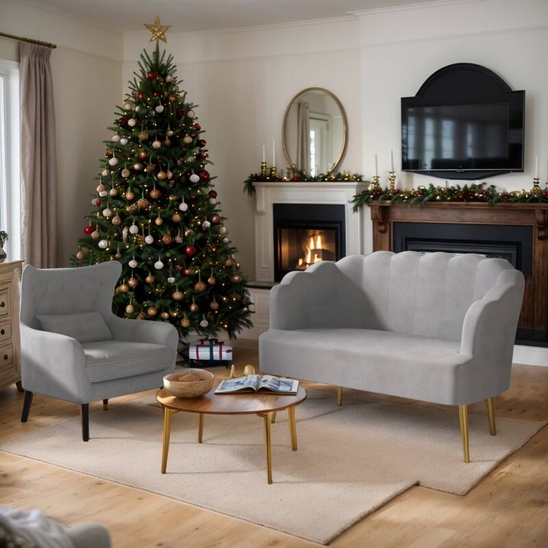 Velvet Tuft Thick Cushion Metal Legs Loveseat Sofa