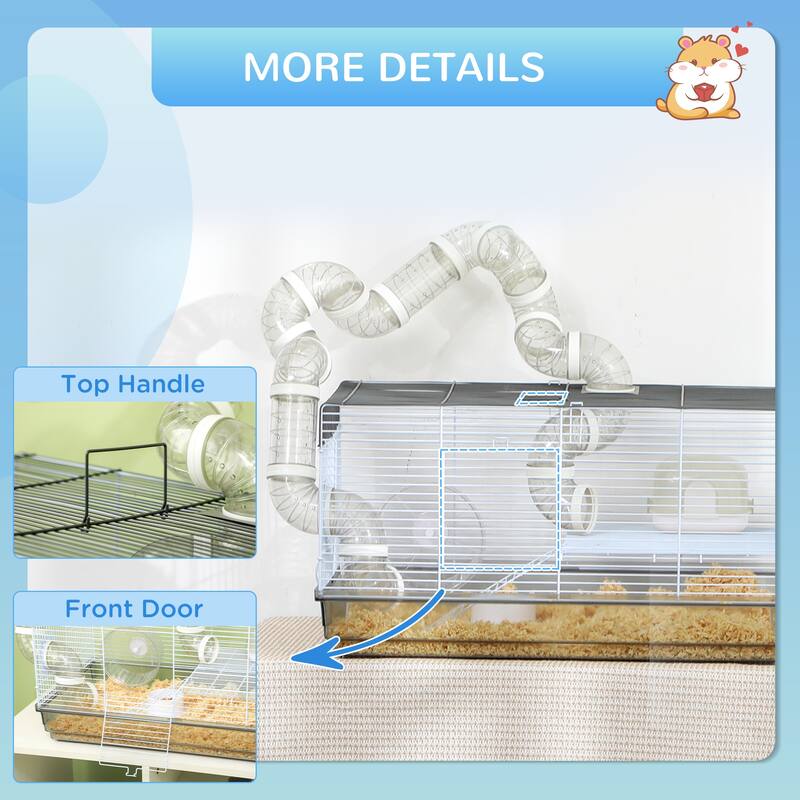 Hamster Cage with Tubes, Running Wheel, Ramp and Play Hut - 22.8" L x 12.6" W x 12.2" H