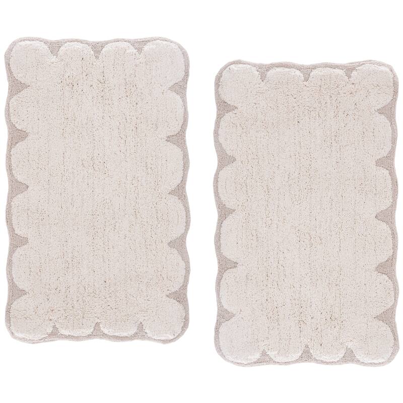 SAFAVIEH Home Tully Scalloped Boarder Bathmat (Set of 2) - Natural/White - 21"W x 34"L