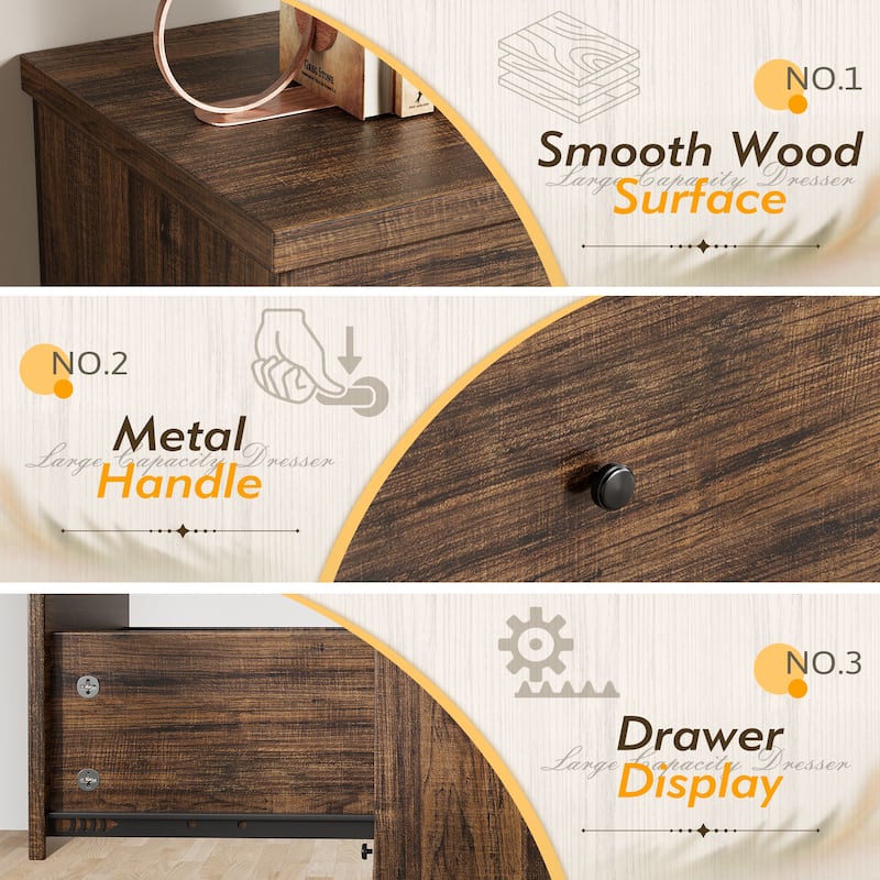Furniwell 5 Drawers Dresser 45" TV Stand Cabinet Organizer Modern Wood Chest for Bedroom Living Room