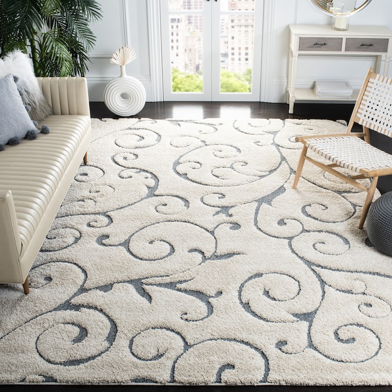 SAFAVIEH Florida Shag Shahin Scroll 1.2-inch Thick Textured Rug - 8'  x  10' - Beige/Blue Grey - Rectangle