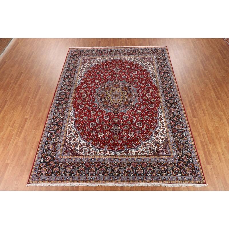 Medallion Kashan Turkish Area Rug Red Machine Made Floral Carpet - 9'9" x 12'11"