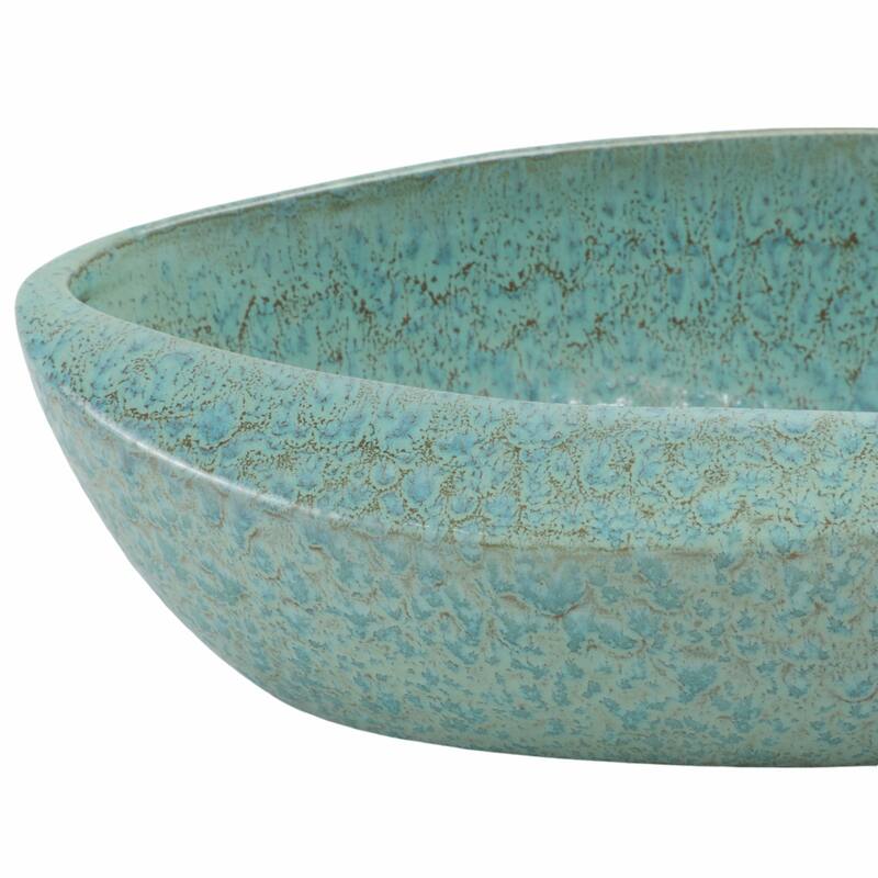 Decorative Oval Ceramic Bowl - Abstract Pattern - 18", Green - 18.0"