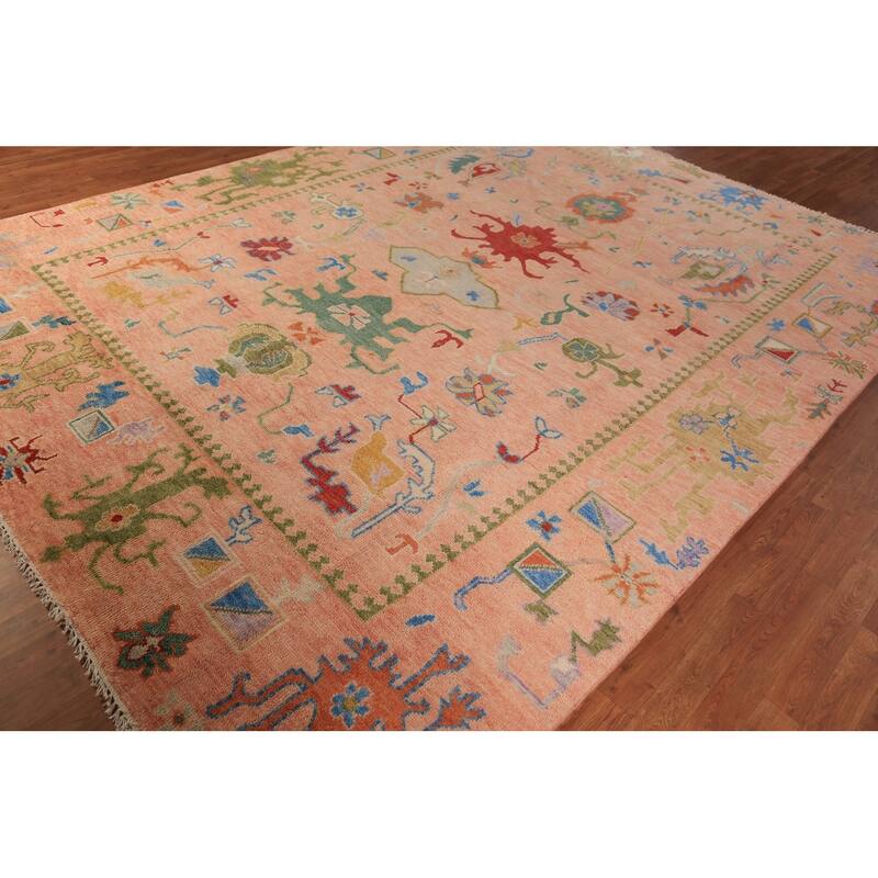 Oushak Indian Area Rug Hand-Knotted Floral Wool Carpet - 8'11"x 11'11"