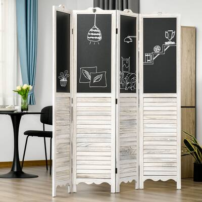 HOMCOM 4-Panel Folding Room Divider with Blackboard, 5.5 Ft Tall Freestanding Privacy Screen Panels - 63.75" x 0.75" x 67.75"