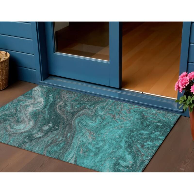 HomeRoots Abstract Transitional Rectangle Outdoor Rug - 3' x 5'