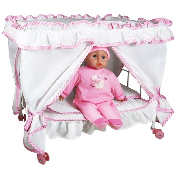 slide 2 of 5, Princess Canopy Bed Set: 14" Pink Sheep Baby Doll