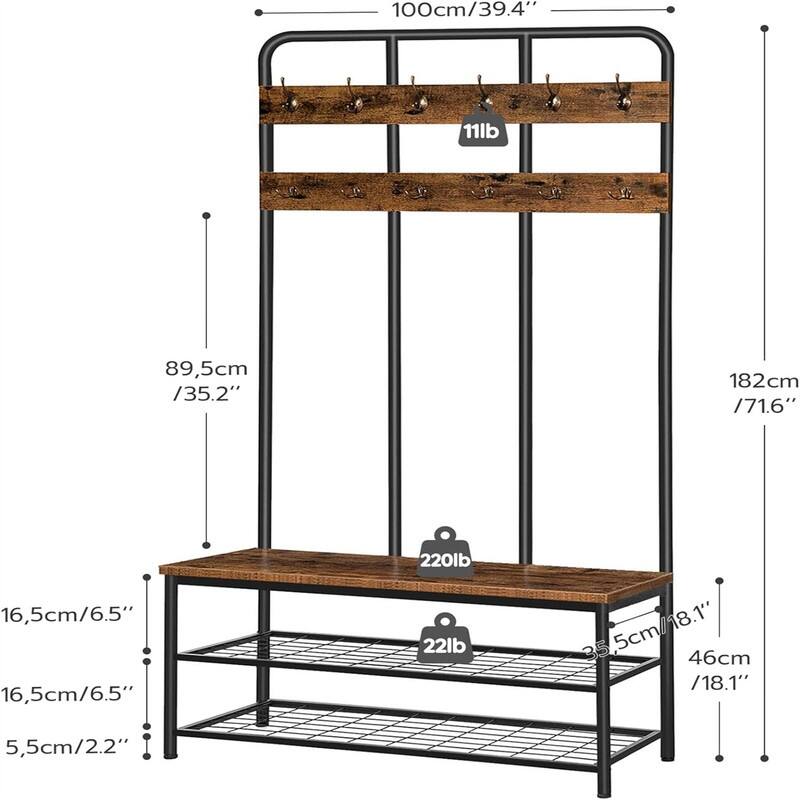 Hall Tree with Bench - 39.4"L x 14"W x 71.7"H