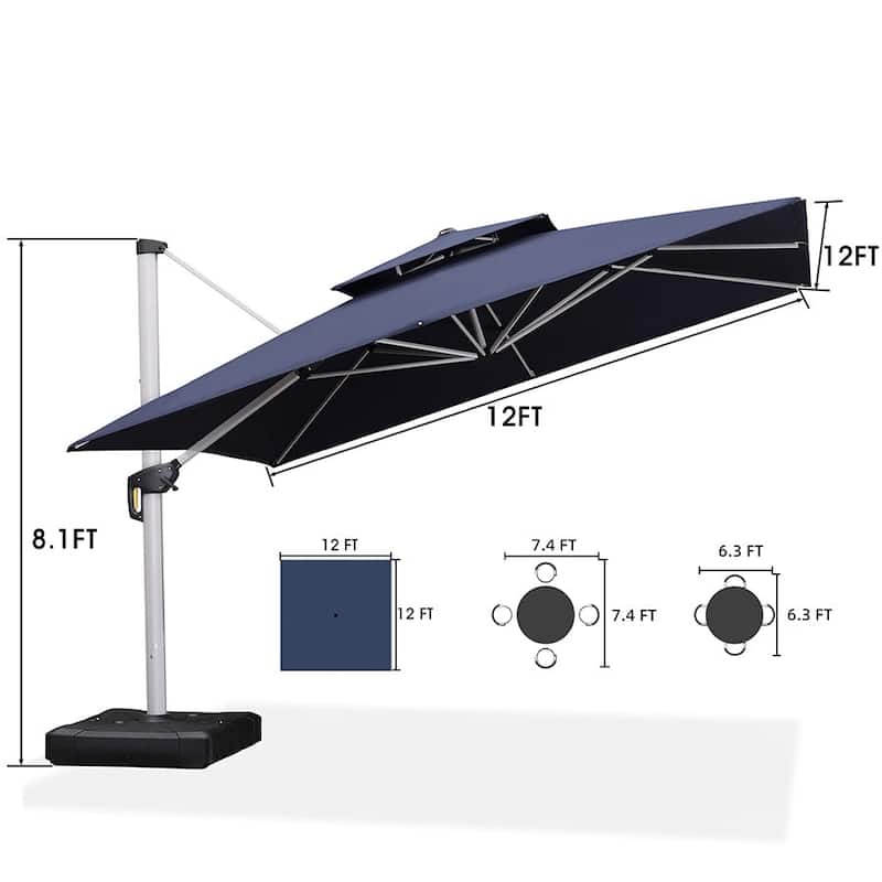 PURPLE LEAF 12ft Square Patio Umbrella Cantilever Umbrella with Base