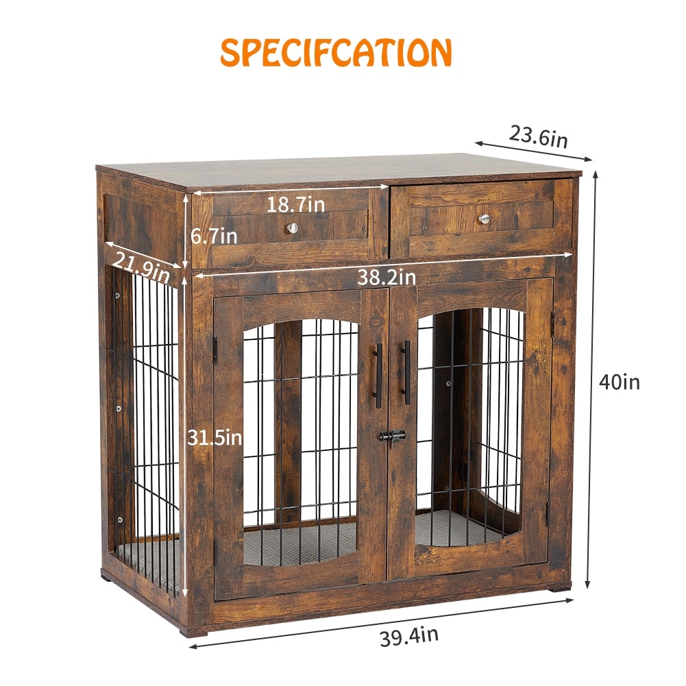 Dog Crate Furniture with Cushion Wooden Dog Crate Table with 2