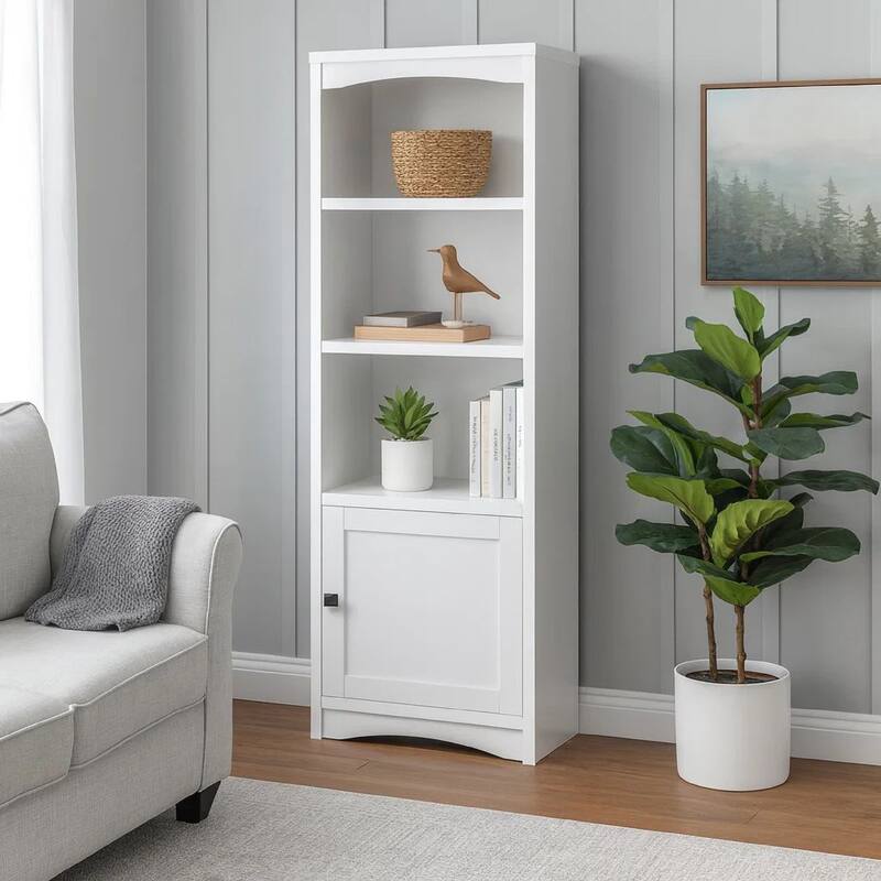 Donna Media Tower Pier Cabinet, Adjustable Shelves, White Wood 71 Inch