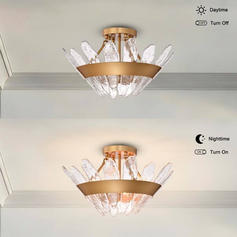 Daisy 3-Light 19.1" Modern Seeded Glass Panel Flush Mount Flush Mount