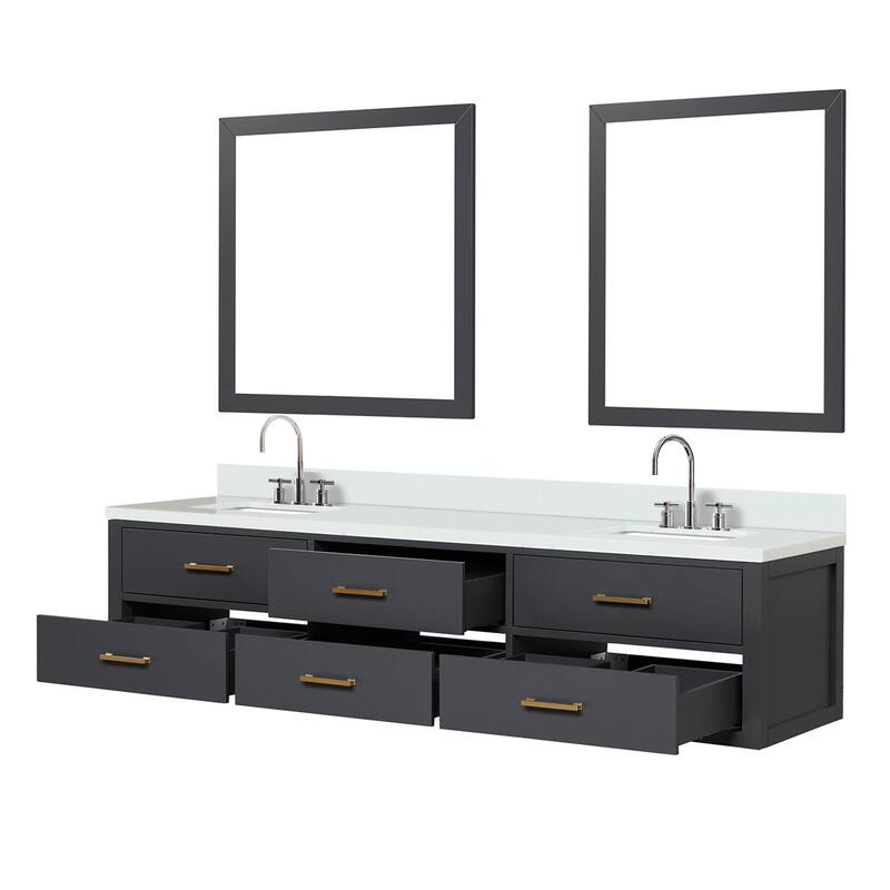 Castor 60 in W x 22 in D Black Double Bath Vanity, White Quartz Top, Faucet Set, and 28 in Mirrors